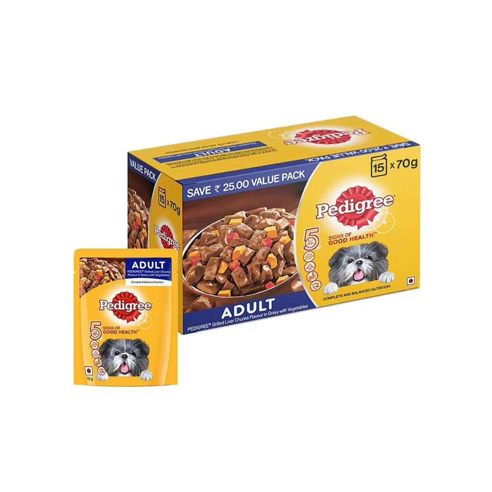 Pedigree Adult Wet Dog Food, Grilled Liver Chunks Flavour in Gravy with Vegetables