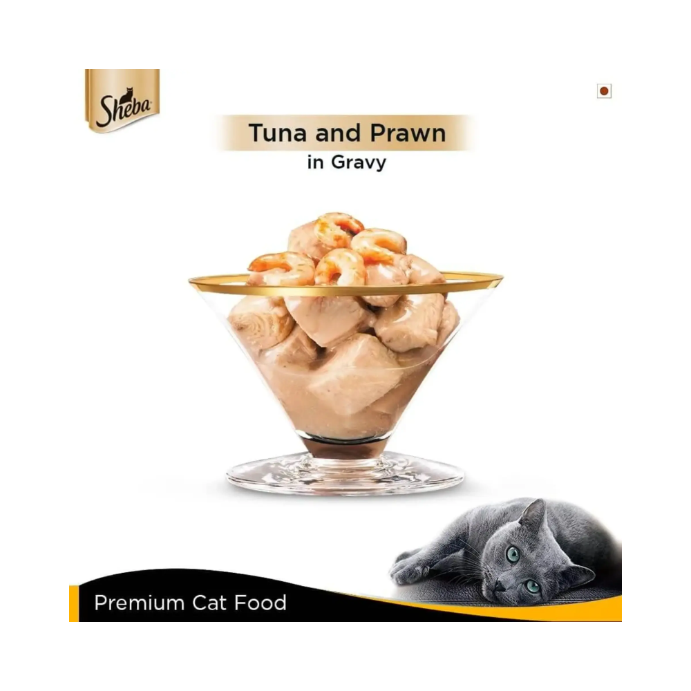 Sheba Premium Wet Cat Food - Tuna Fillet and Whole Prawns in Gravy - Image 2