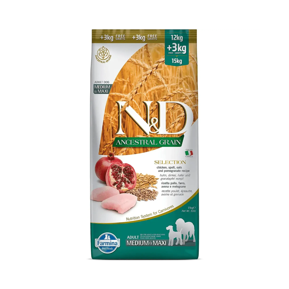 Farmina N&D Ancestral Grain Selection Adult Chicken and Pomegranate Medium and Maxi Dog Dry Food