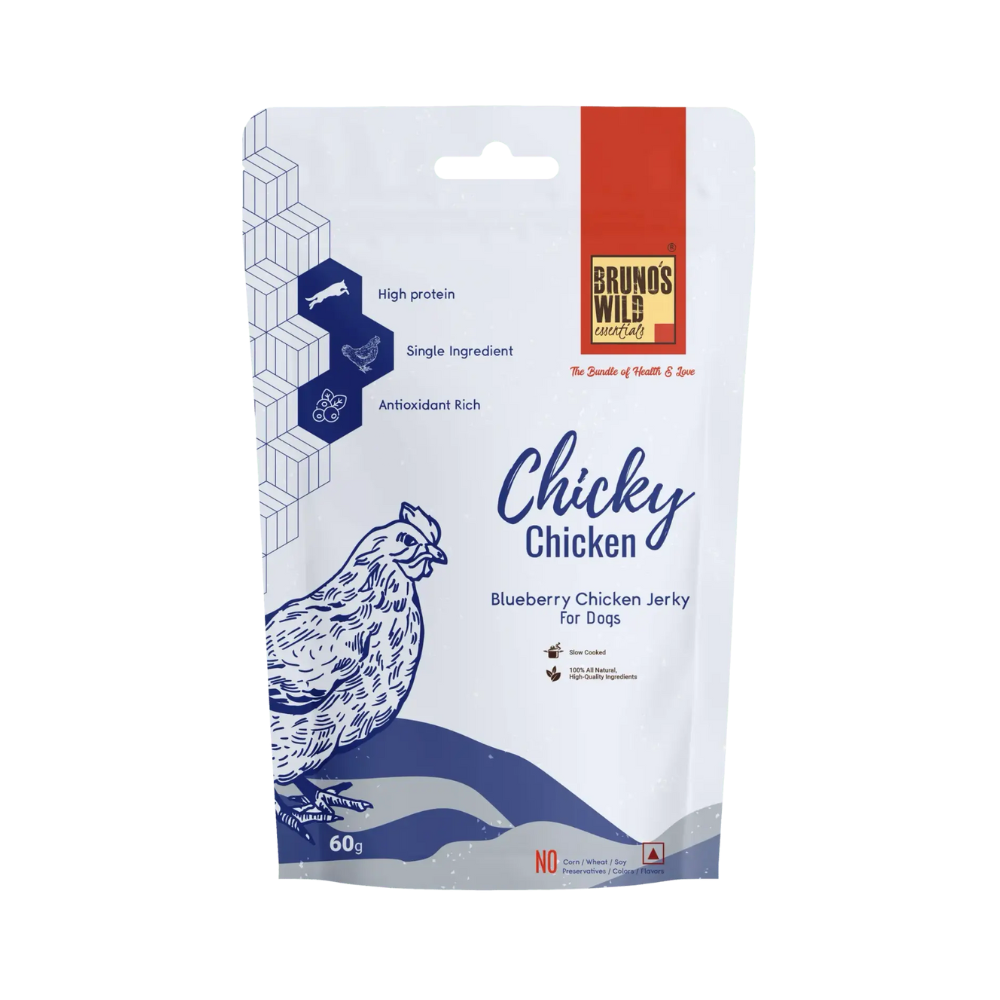 Brunos Wild Essentials Chicky Chicken Jerky Blueberry Dog Treat