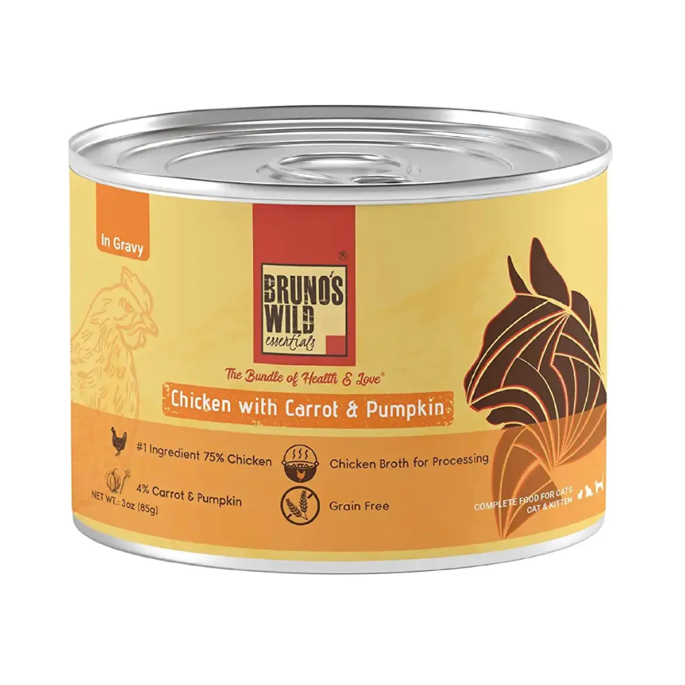 Brunos Wild Essentials Grain Free Wet Cat Food Chicken with Carrot and Pumpkin in Gravy