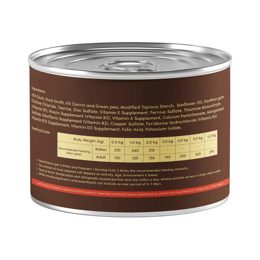Brunos Wild Essentials Grain Free Wet Cat Food Duck with Carrot and Green Pea Gravy - Image 2