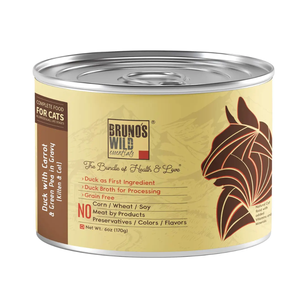 Brunos Wild Essentials Grain Free Wet Cat Food Duck with Carrot and Green Pea Gravy