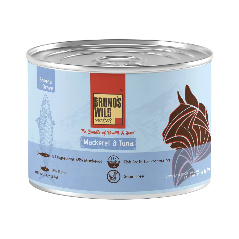 Brunos Wild Essentials Grain Free Wet Cat Food Mackerel and Tuna in Gravy