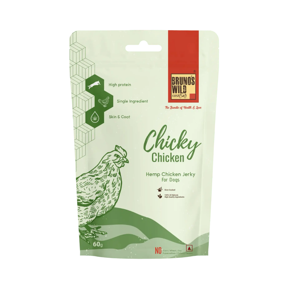 Brunos Wild Essentials Chicky Chicken Hemp Jerky Dog Treat
