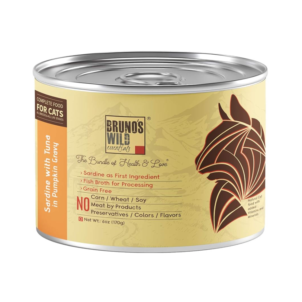 Brunos Wild Essentials Grain Free Wet Cat Food Sardine with Tuna in Pumpkin Gravy
