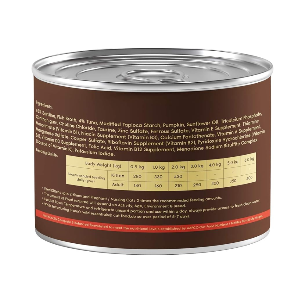 Brunos Wild Essentials Grain Free Wet Cat Food Sardine with Tuna in Pumpkin Gravy - Image 2