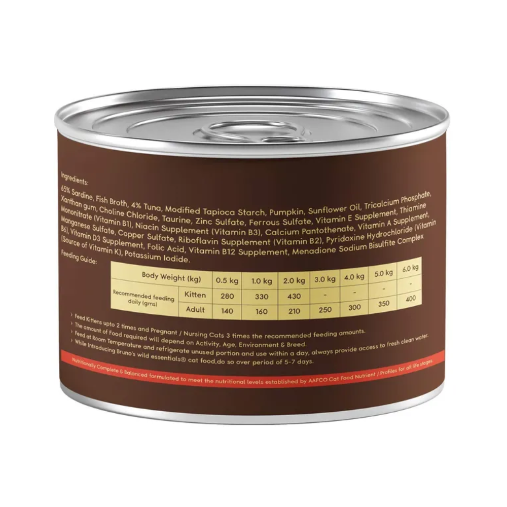 Brunos Wild Essentials Grain Free Wet Cat Food Sardine with Tuna in Pumpkin Gravy - Image 2