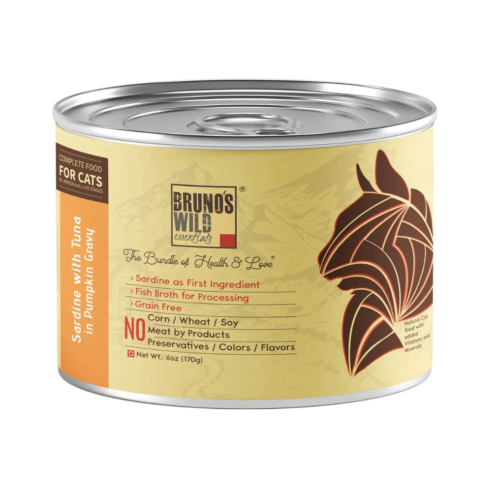 Brunos Wild Essentials Grain Free Wet Cat Food Sardine with Tuna in Pumpkin Gravy