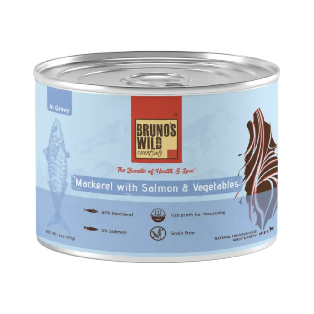 Brunos Wild Essentials Mackerel with Salmon and Vegetables Canned Gravy Dog Food