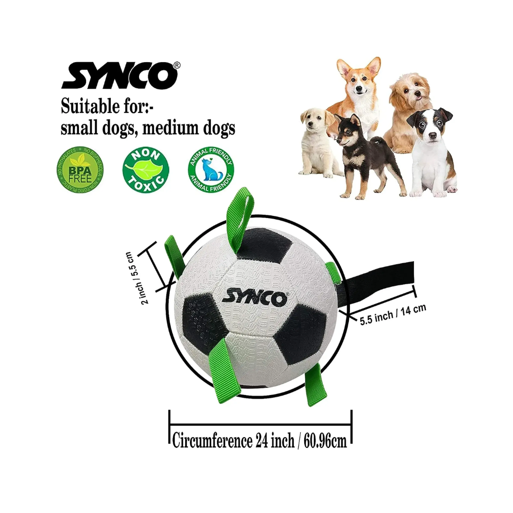 Synco Dog Ball With Green Holding Loops Football Dog Toy Size 3 - Image 2