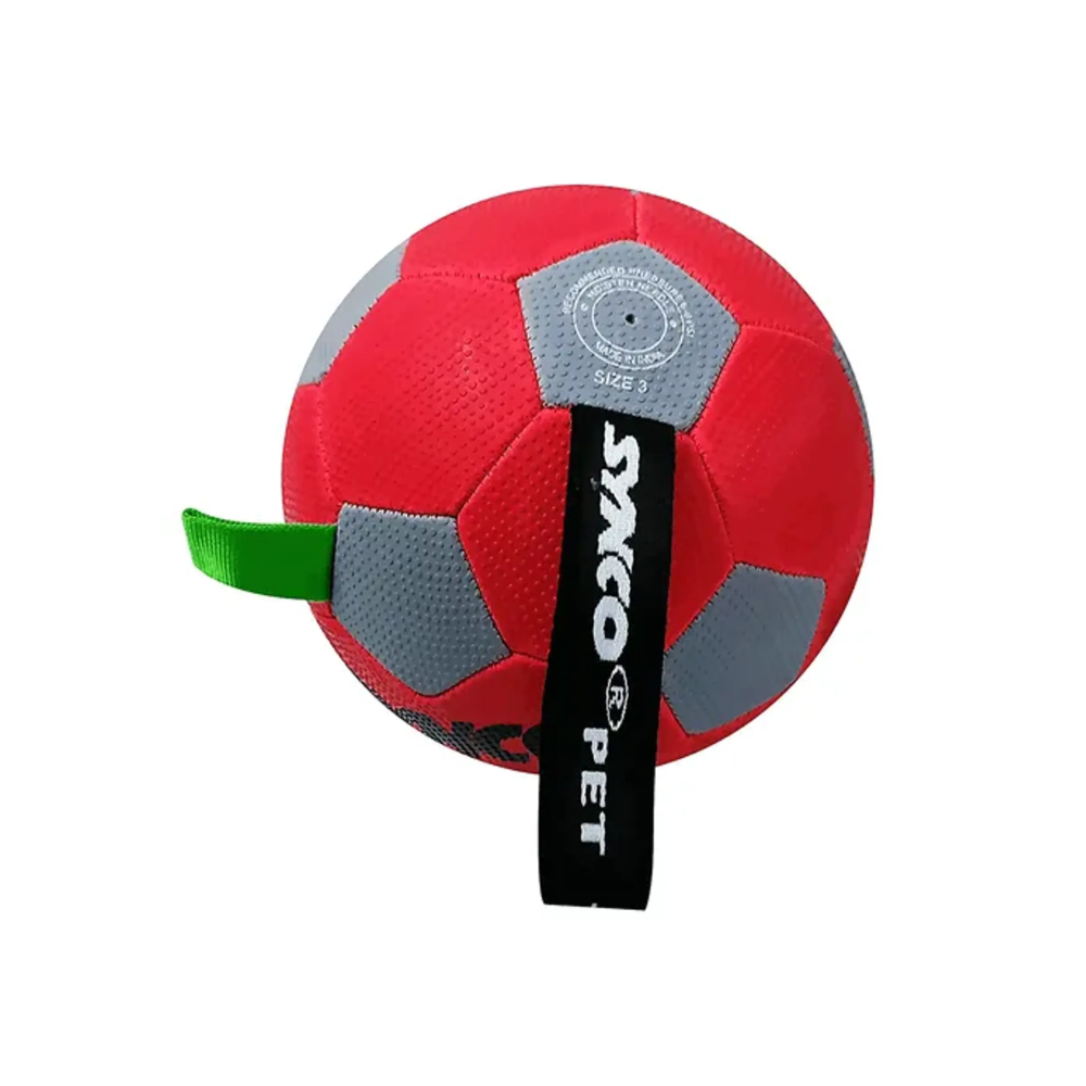 Synco Dog Ball Red with Green Holding Loops Football Dog Toy Size 3 - Image 2