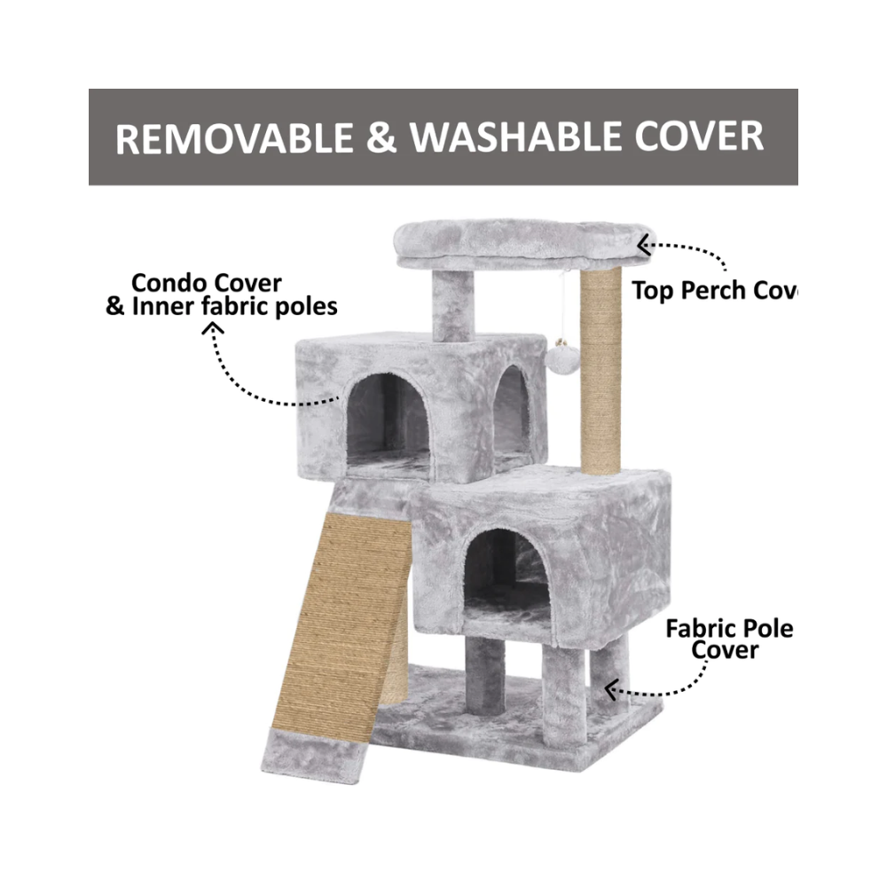 Hiputee Condo Activity Tree with Scratching Post for Kittens & Cats (Grey) - Image 7