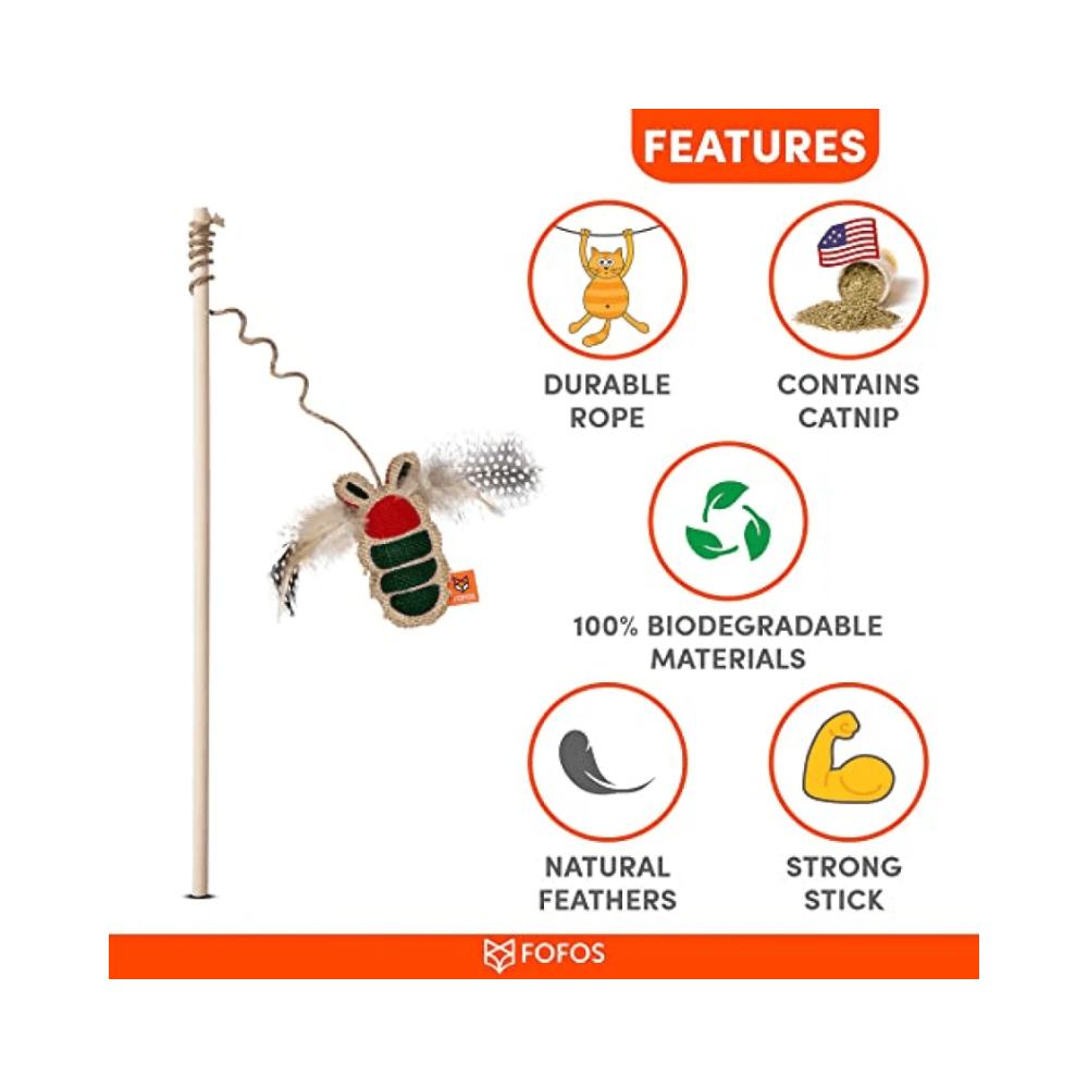 Fofos Scandi Beetle with Wooden Stick Toy for Cats - Image 3