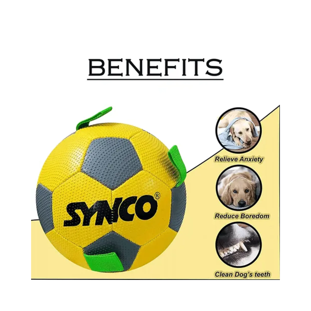 Synco Yellow and Green Holding Loops Football Dog Toy Size 3 - Image 3