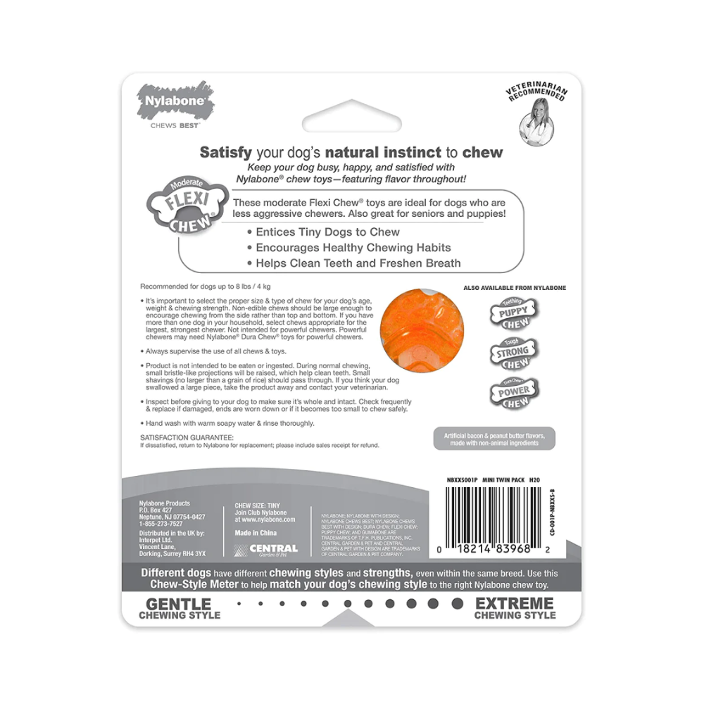 Nylabone Puppy Teething Peanut Butter and Bacon Flavoured Flexi Chew Bone Toy for Dogs (Orange/Blue) - Image 4