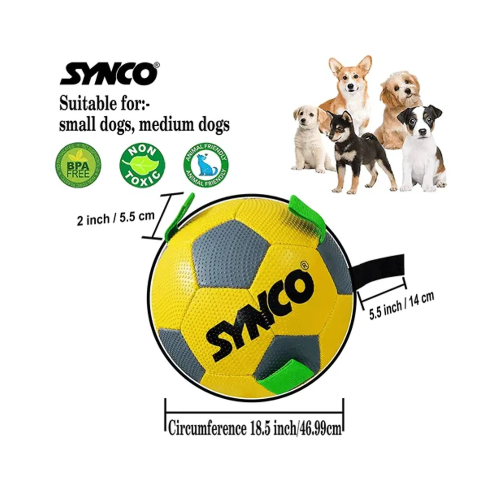 Synco Yellow and Green Holding Loops Football Dog Toy Size 3 - Image 4