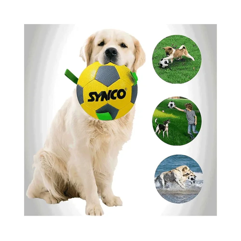 Synco Yellow and Green Holding Loops Football Dog Toy Size 3 - Image 6