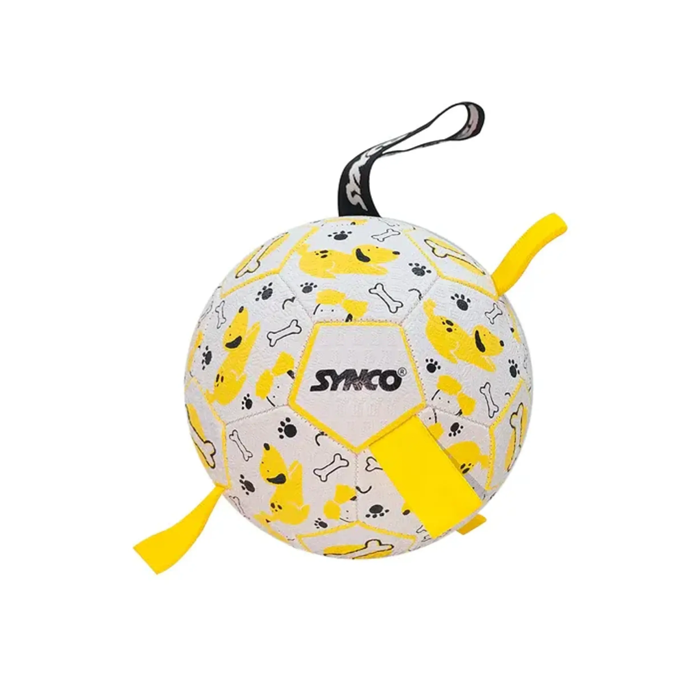 Synco Yellow With Green Holding Loops Football Dog Toy Size 3